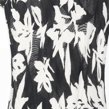Roman Womens Black Floral Polyester Shift Size 12 V-Neck Pullover - Rouched