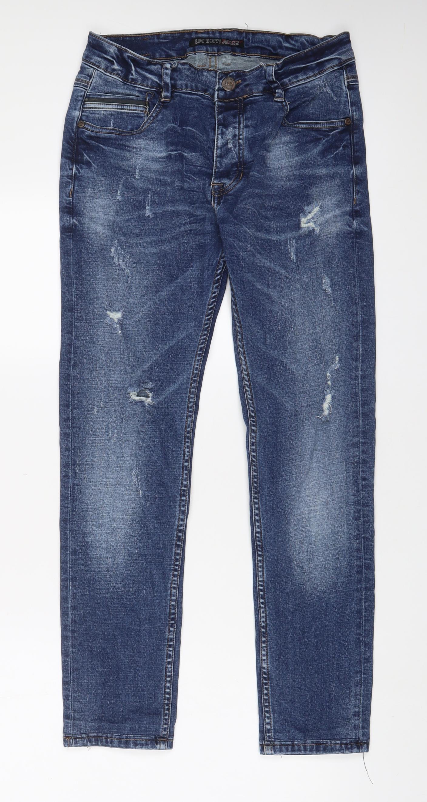 Leo Gutti Jeans Mens Blue Cotton Skinny Jeans Size 32 in L33 in Regular Button - Long Leg