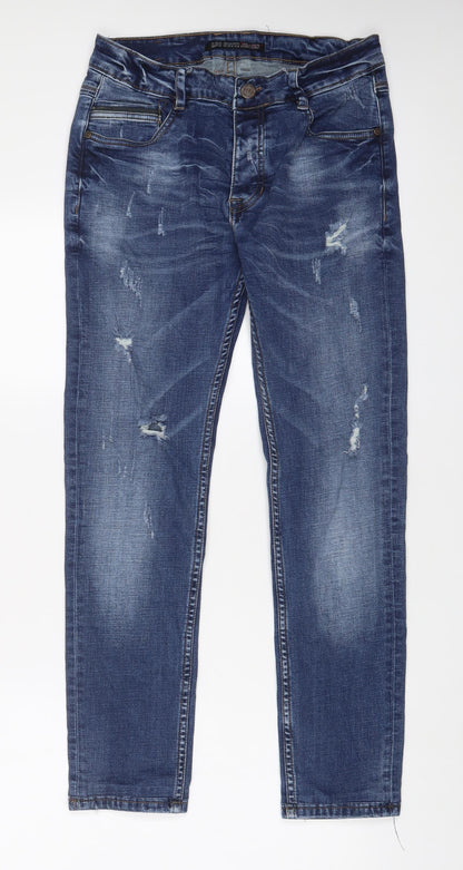 Leo Gutti Jeans Mens Blue Cotton Skinny Jeans Size 32 in L33 in Regular Button - Long Leg