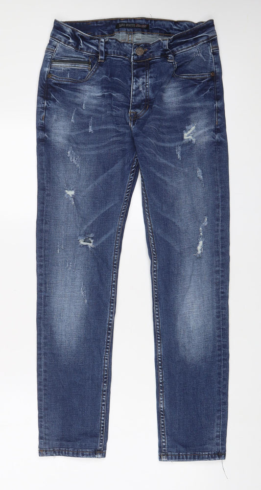 Leo Gutti Jeans Mens Blue Cotton Skinny Jeans Size 32 in L33 in Regular Button - Long Leg