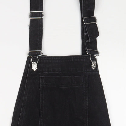 Mango Womens Black Cotton Pinafore/Dungaree Dress Size 8 Square Neck Button