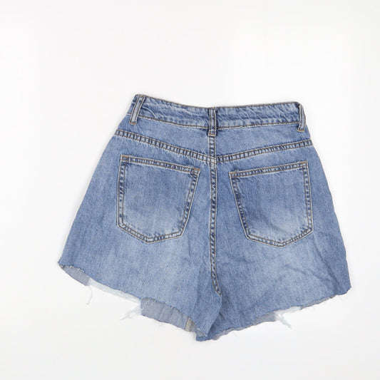 PRETTYLITTLETHING Womens Blue Cotton Boyfriend Shorts Size 6 L4 in Regular Zip - Distressed