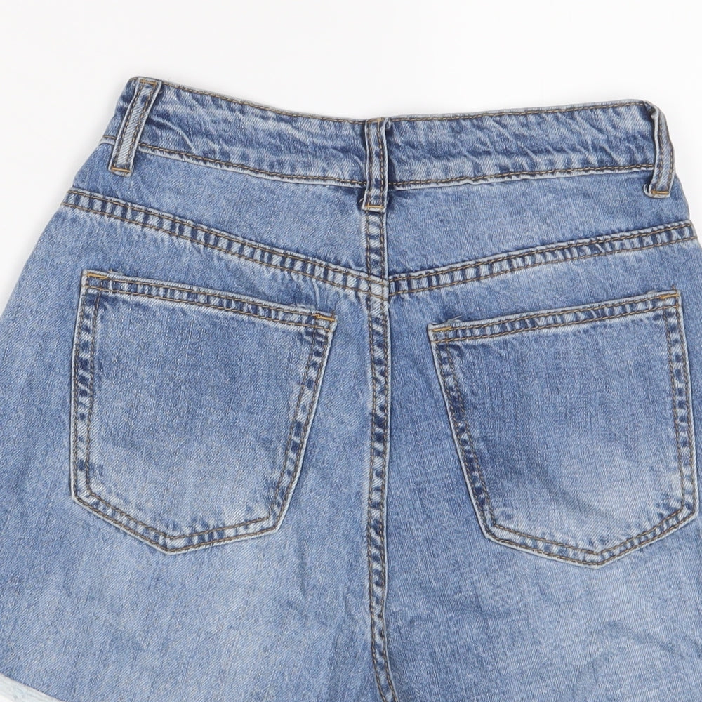 PRETTYLITTLETHING Womens Blue Cotton Boyfriend Shorts Size 6 L4 in Regular Zip - Distressed