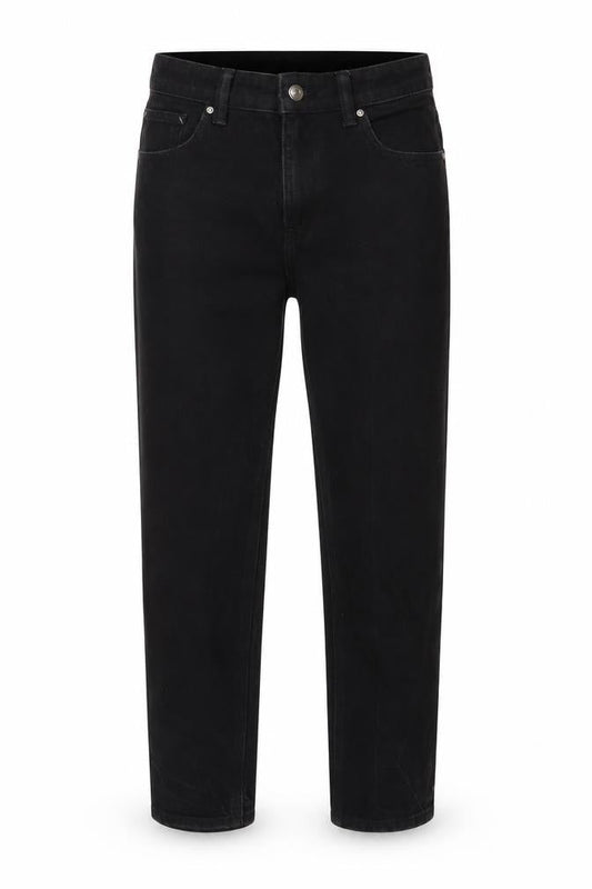Front view of ASOS women’s black cotton straight jeans, size UK 28, in, 30-inch leg regular zip