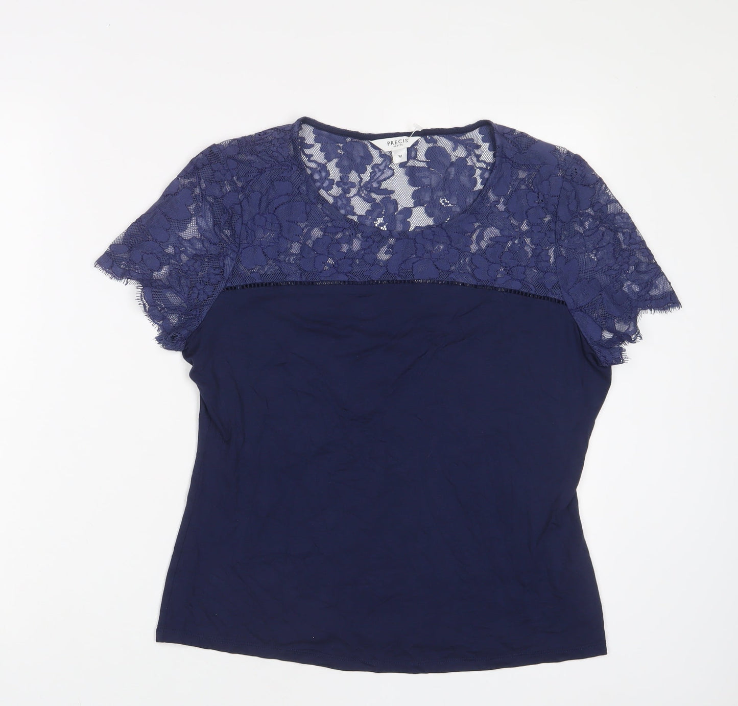 Womens UK Size M Pieces Blue Basic T-Shirt