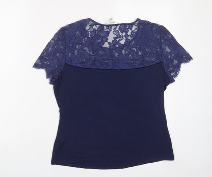 Womens UK Size M Pieces Blue Basic T-Shirt