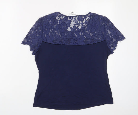 Womens UK Size M Pieces Blue Basic T-Shirt