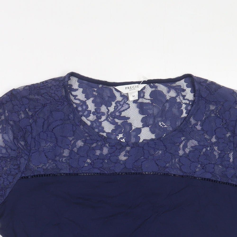 Womens UK Size M Pieces Blue Basic T-Shirt