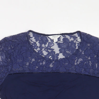 Womens UK Size M Pieces Blue Basic T-Shirt