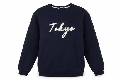 Front view of Red Herring women’s blue cotton pullover sweatshirt, size UK 12, pullover - tokyo
