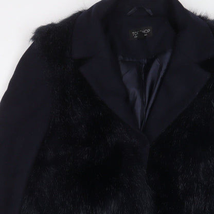 Topshop Womens Blue Overcoat Coat Size 6 Snap
