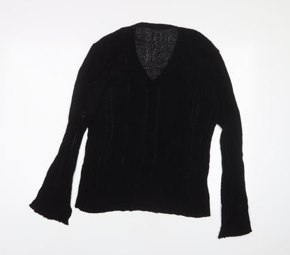 Mango Womens Black V-Neck Acrylic Pullover Jumper Size M - Frill