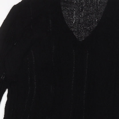 Mango Womens Black V-Neck Acrylic Pullover Jumper Size M - Frill