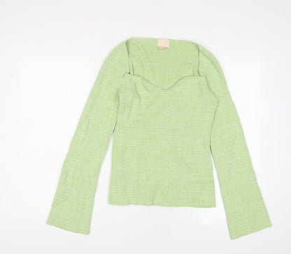 H&M Womens Green V-Neck Viscose Pullover Jumper Size M