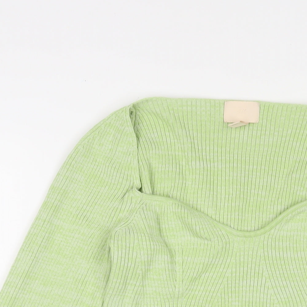 H&M Womens Green V-Neck Viscose Pullover Jumper Size M