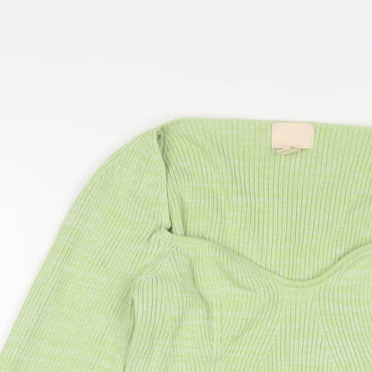 H&M Womens Green V-Neck Viscose Pullover Jumper Size M
