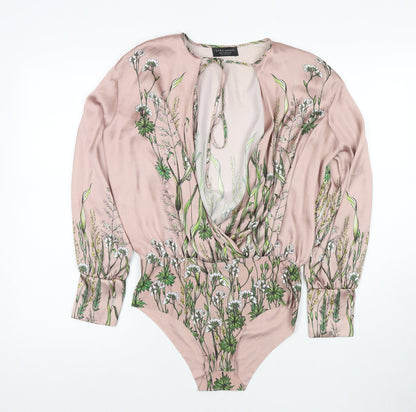 Zara Womens Beige Floral Polyester Playsuit One-Piece Size S Pullover