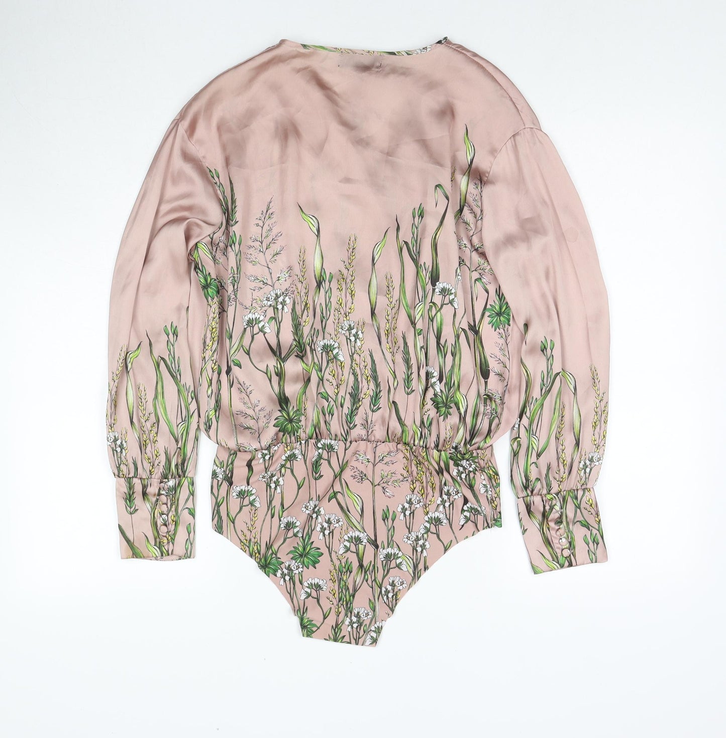 Zara Womens Beige Floral Polyester Playsuit One-Piece Size S Pullover