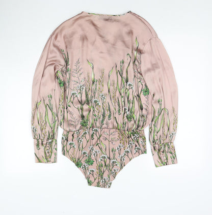 Zara Womens Beige Floral Polyester Playsuit One-Piece Size S Pullover