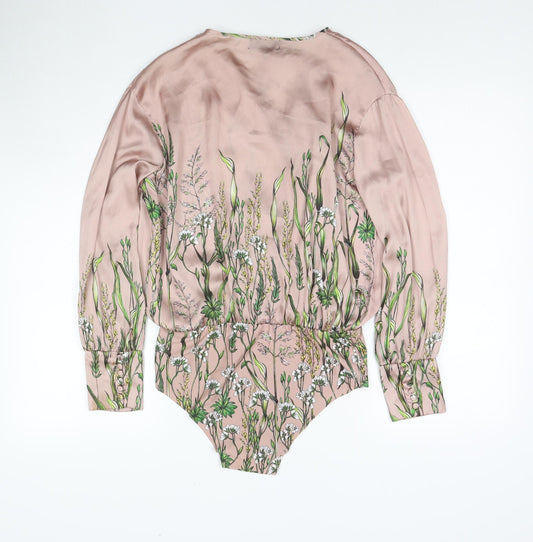 Zara Womens Beige Floral Polyester Playsuit One-Piece Size S Pullover