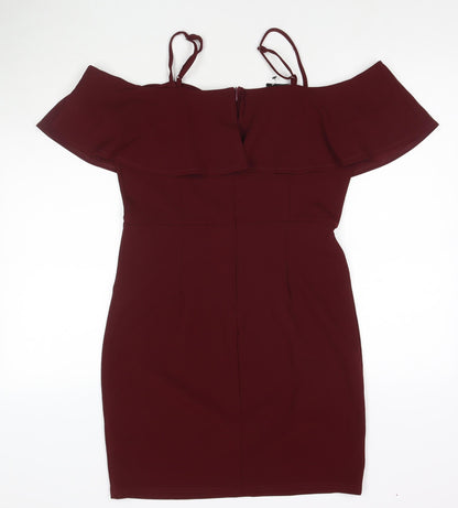 PARISIAN SIGNATURE Womens Red Polyester A-Line Size 14 Off the Shoulder Zip