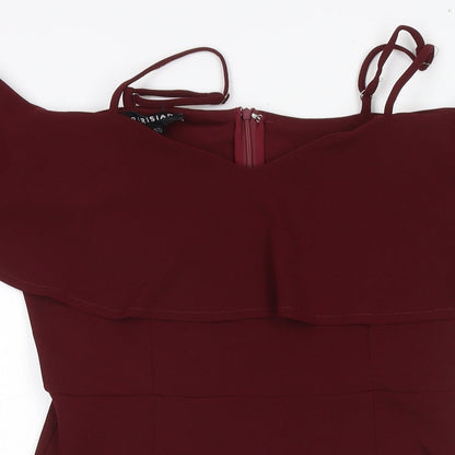 PARISIAN SIGNATURE Womens Red Polyester A-Line Size 14 Off the Shoulder Zip