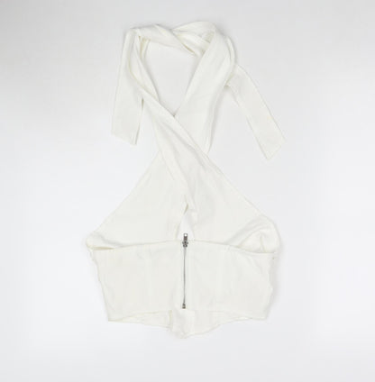 Womens UK Size 10 Missguided White Wrap Tank
