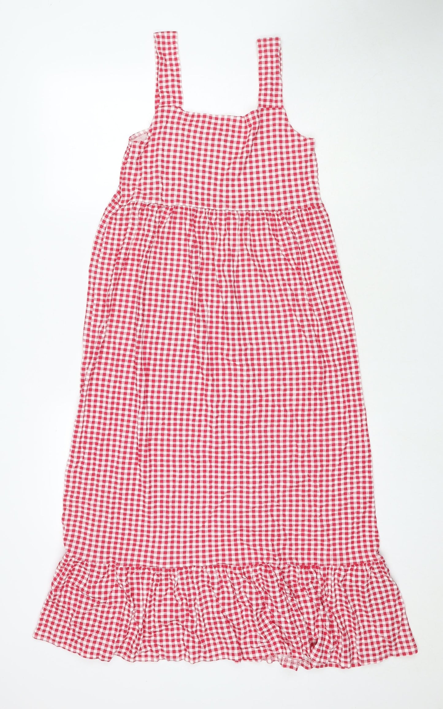 Boohoo Womens Red Check Viscose Maxi Size 8 Square Neck Pullover