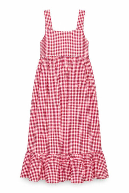 Boohoo Womens Red Check Viscose Maxi Size 8 Square Neck Pullover