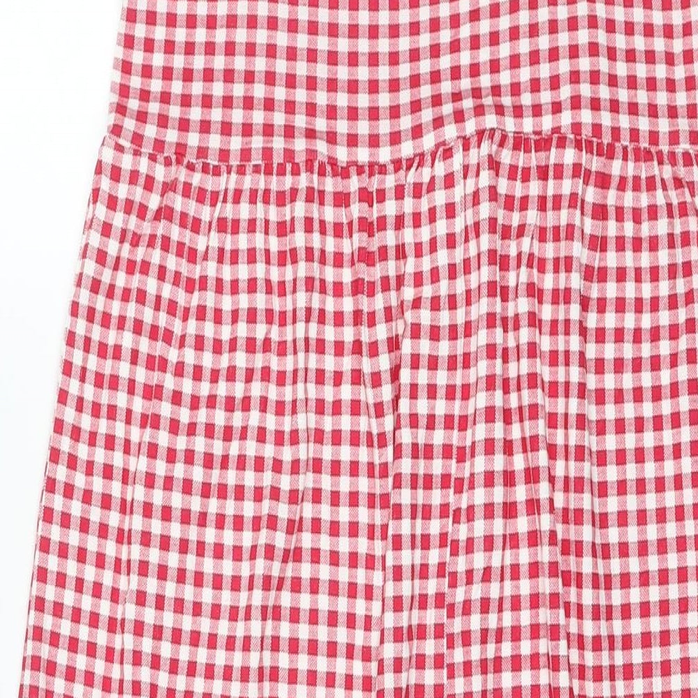 Boohoo Womens Red Check Viscose Maxi Size 8 Square Neck Pullover