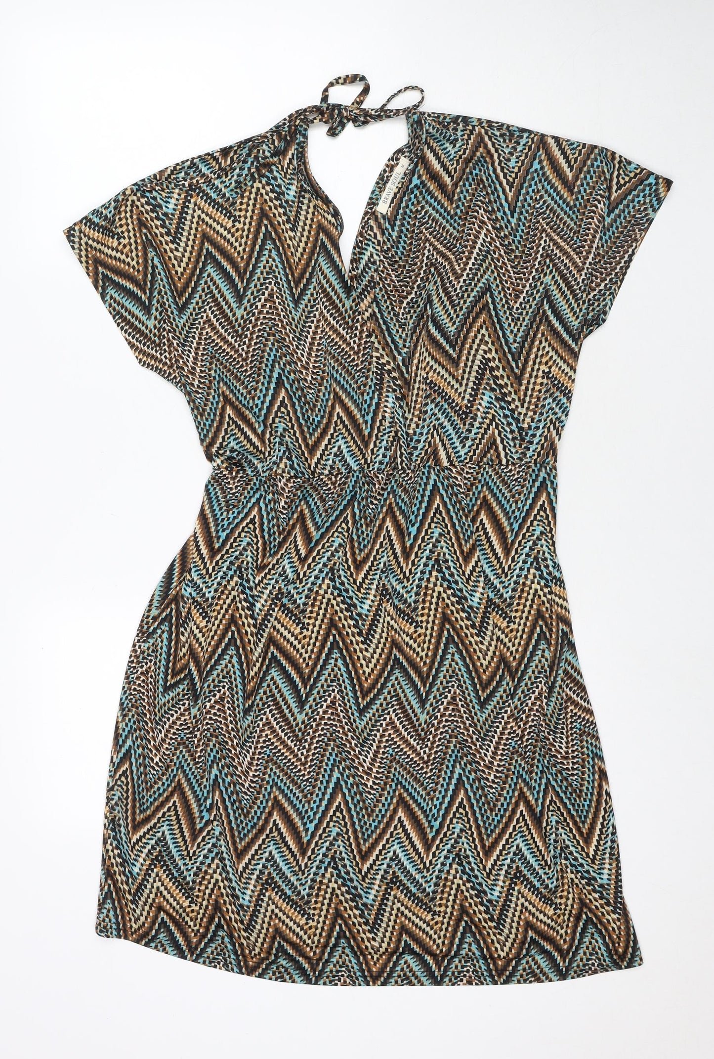 Brave Soul Womens Multicoloured Geometric Polyester A-Line Size M V-Neck Pullover