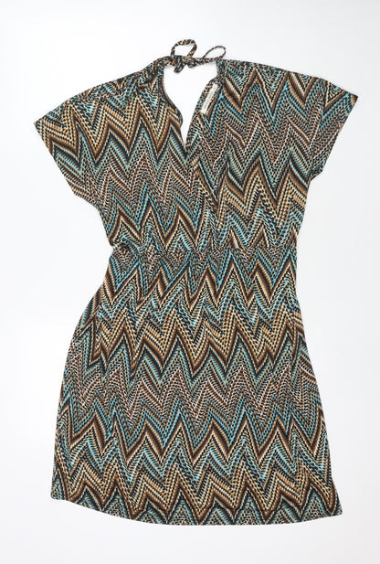 Brave Soul Womens Multicoloured Geometric Polyester A-Line Size M V-Neck Pullover