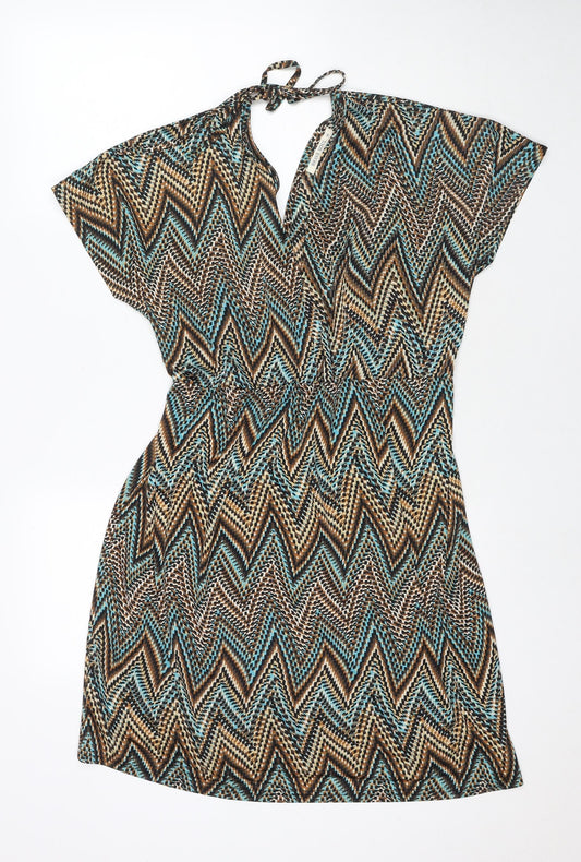 Brave Soul Womens Multicoloured Geometric Polyester A-Line Size M V-Neck Pullover