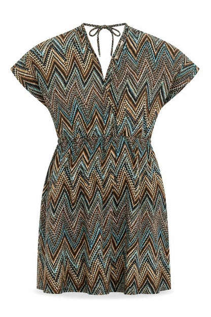 Brave Soul Womens Multicoloured Geometric Polyester A-Line Size M V-Neck Pullover