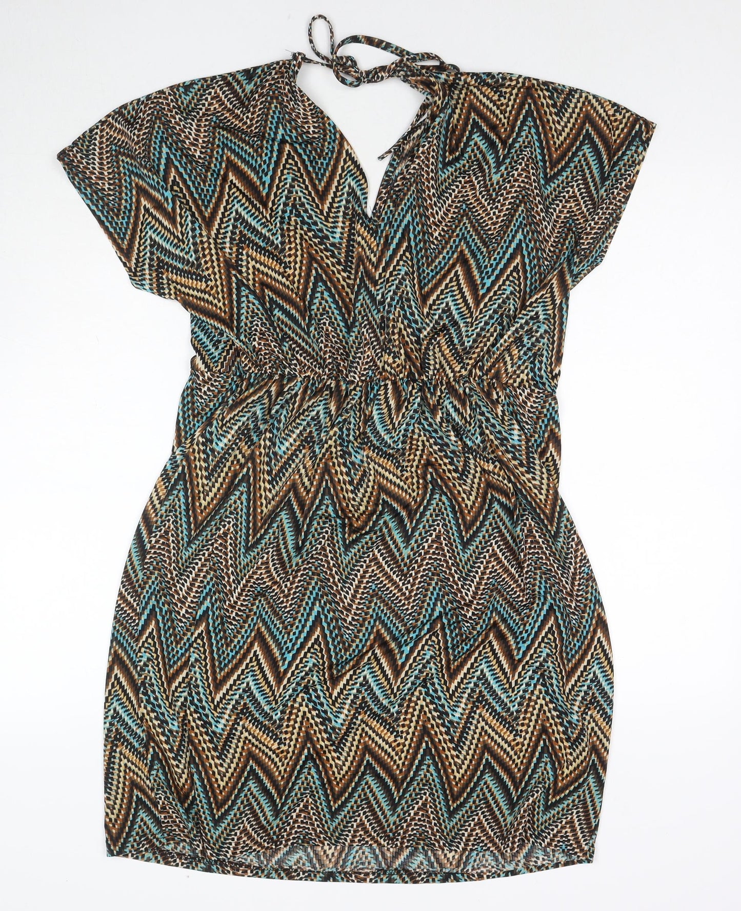 Brave Soul Womens Multicoloured Geometric Polyester A-Line Size M V-Neck Pullover