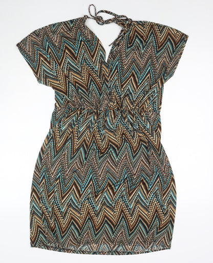 Brave Soul Womens Multicoloured Geometric Polyester A-Line Size M V-Neck Pullover