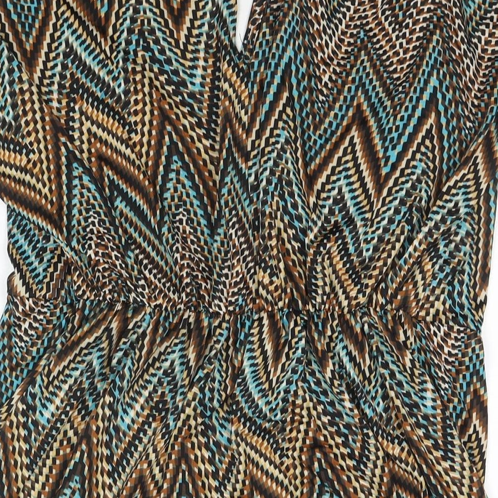 Brave Soul Womens Multicoloured Geometric Polyester A-Line Size M V-Neck Pullover