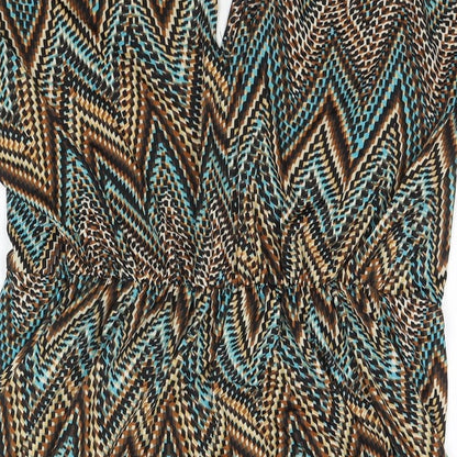 Brave Soul Womens Multicoloured Geometric Polyester A-Line Size M V-Neck Pullover