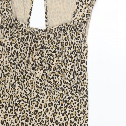 Topshop Womens Brown Animal Print Viscose Mini Size 8 Square Neck Pullover