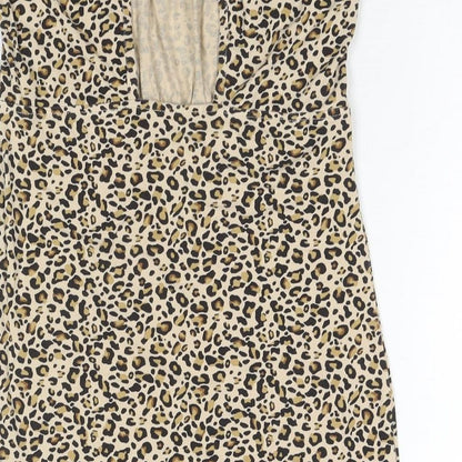 Topshop Womens Brown Animal Print Viscose Mini Size 8 Square Neck Pullover