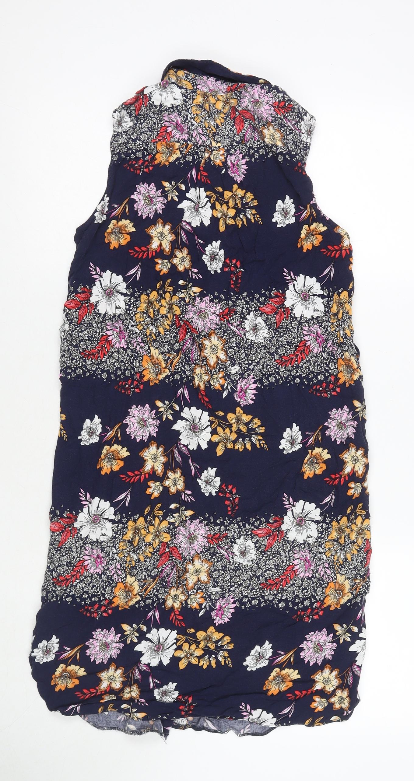 Dorothy Perkins Womens Blue Floral Viscose A-Line Size 10 Collared Button