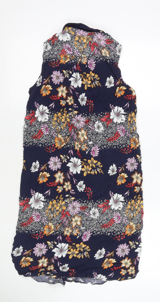 Dorothy Perkins Womens Blue Floral Viscose A-Line Size 10 Collared Button