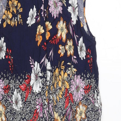 Dorothy Perkins Womens Blue Floral Viscose A-Line Size 10 Collared Button