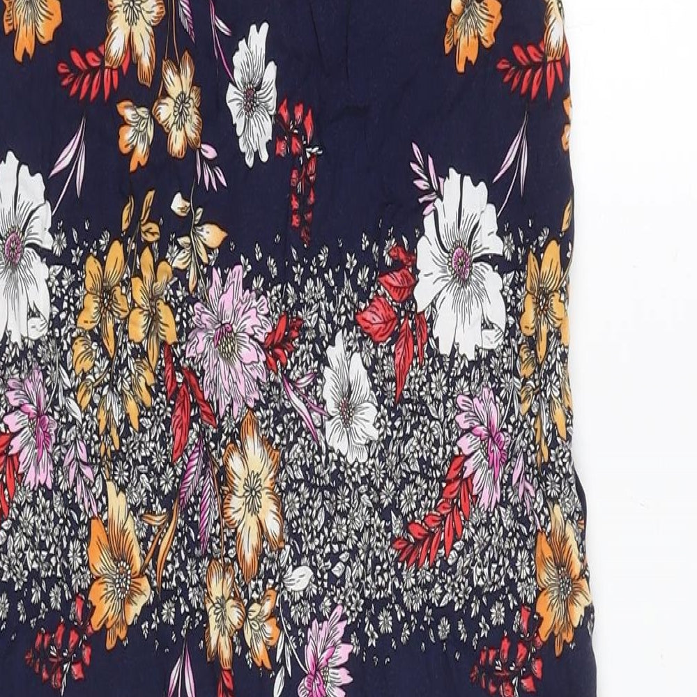Dorothy Perkins Womens Blue Floral Viscose A-Line Size 10 Collared Button