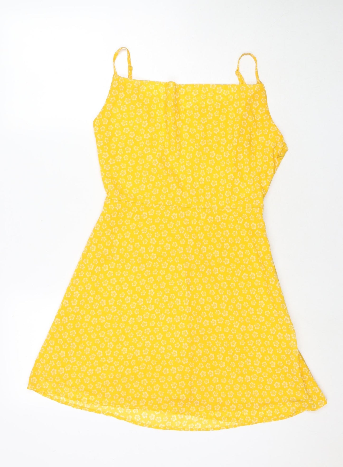 Divided by H&M Womens Yellow Floral Polyester Fit & Flare Size 12 Cowl Neck Zip