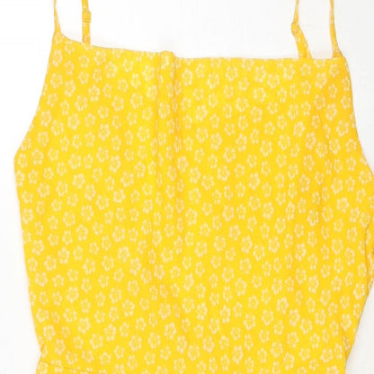 Divided by H&M Womens Yellow Floral Polyester Fit & Flare Size 12 Cowl Neck Zip