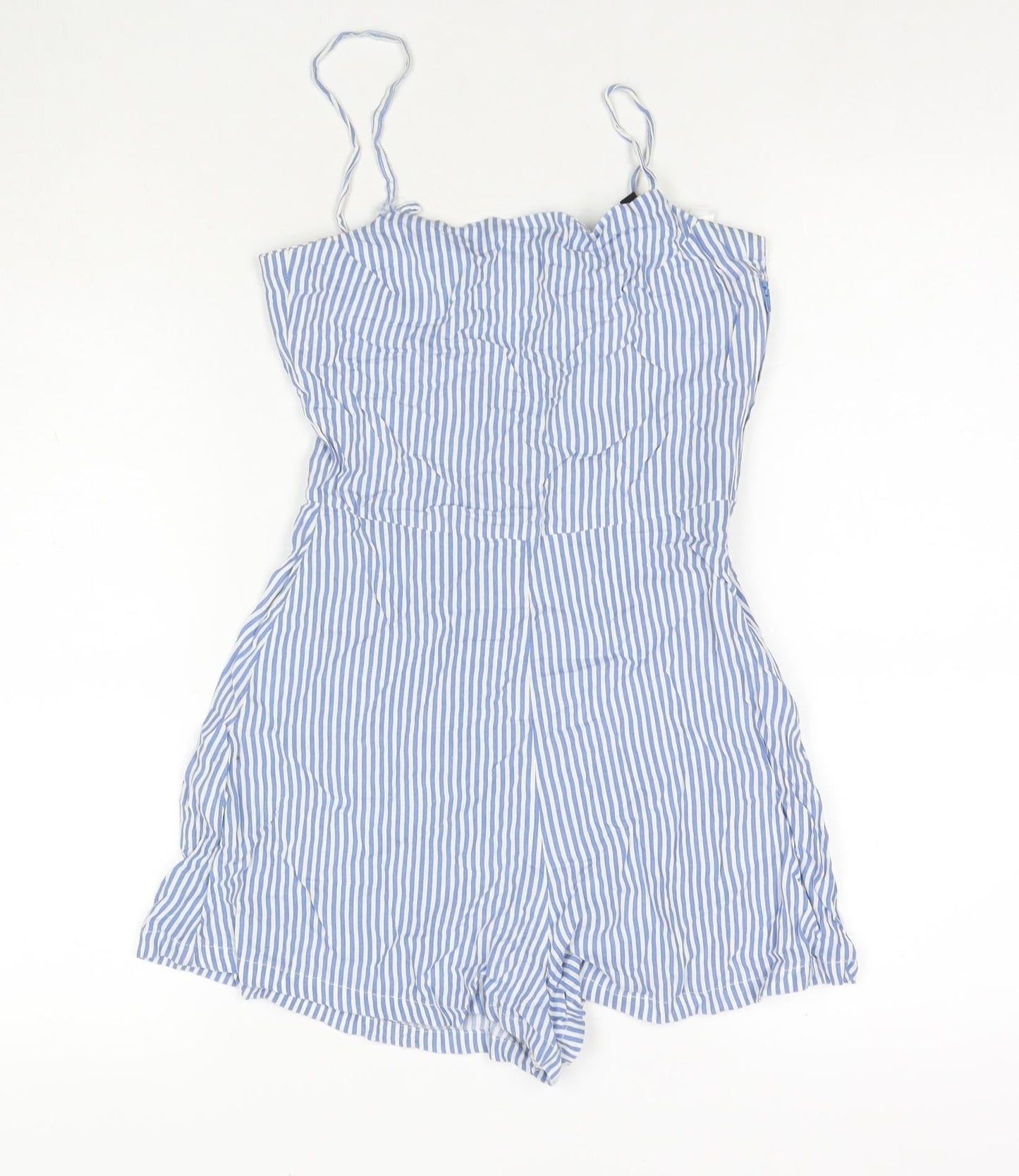 Divided by H&M Womens Blue Striped Viscose Playsuit One-Piece Size 4 Zip
