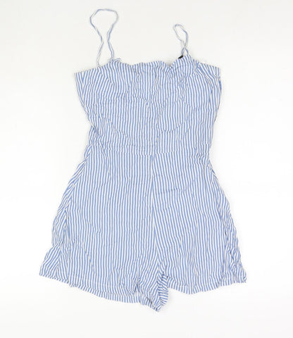 Divided by H&M Womens Blue Striped Viscose Playsuit One-Piece Size 4 Zip