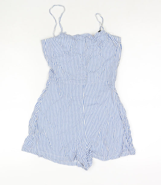 Divided by H&M Womens Blue Striped Viscose Playsuit One-Piece Size 4 Zip