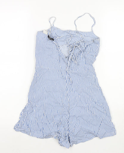 Divided by H&M Womens Blue Striped Viscose Playsuit One-Piece Size 4 Zip